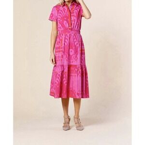 SHERIDAN FRENCH Hot Moroccan Ikat Gwyneth Pink Midi Dress Xs